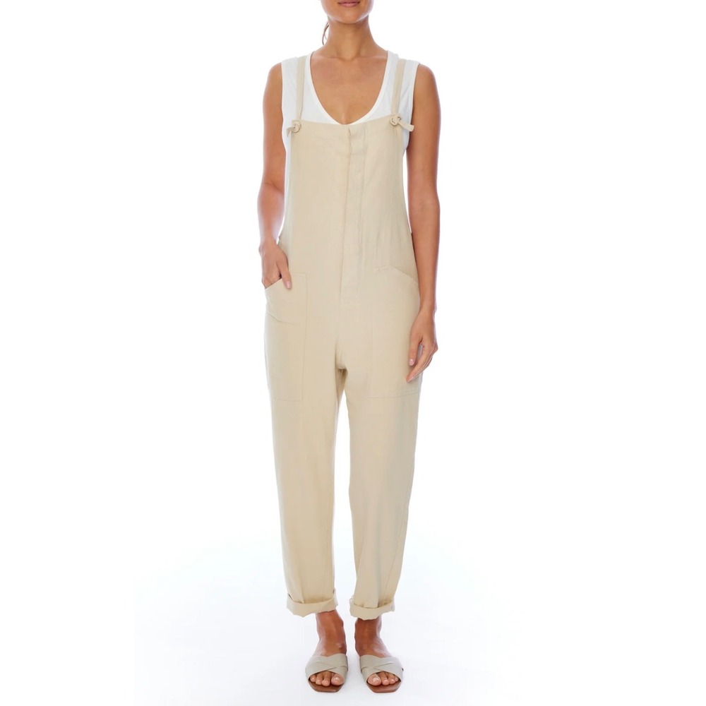 NWT LBLC The Label Ruby Overalls L Creme Jumpsuit Minimalist Casual Quiet Luxury